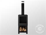 Outdoor fireplace incl. wood storage, 38.4x38.4x136 cm, Black