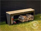 Bench with wood storage, 29.5x118x48 cm, Black/Wood