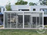 Pergola bioclimatique San Pablo avec portes coulissantes, 4x5,8m, Blanc